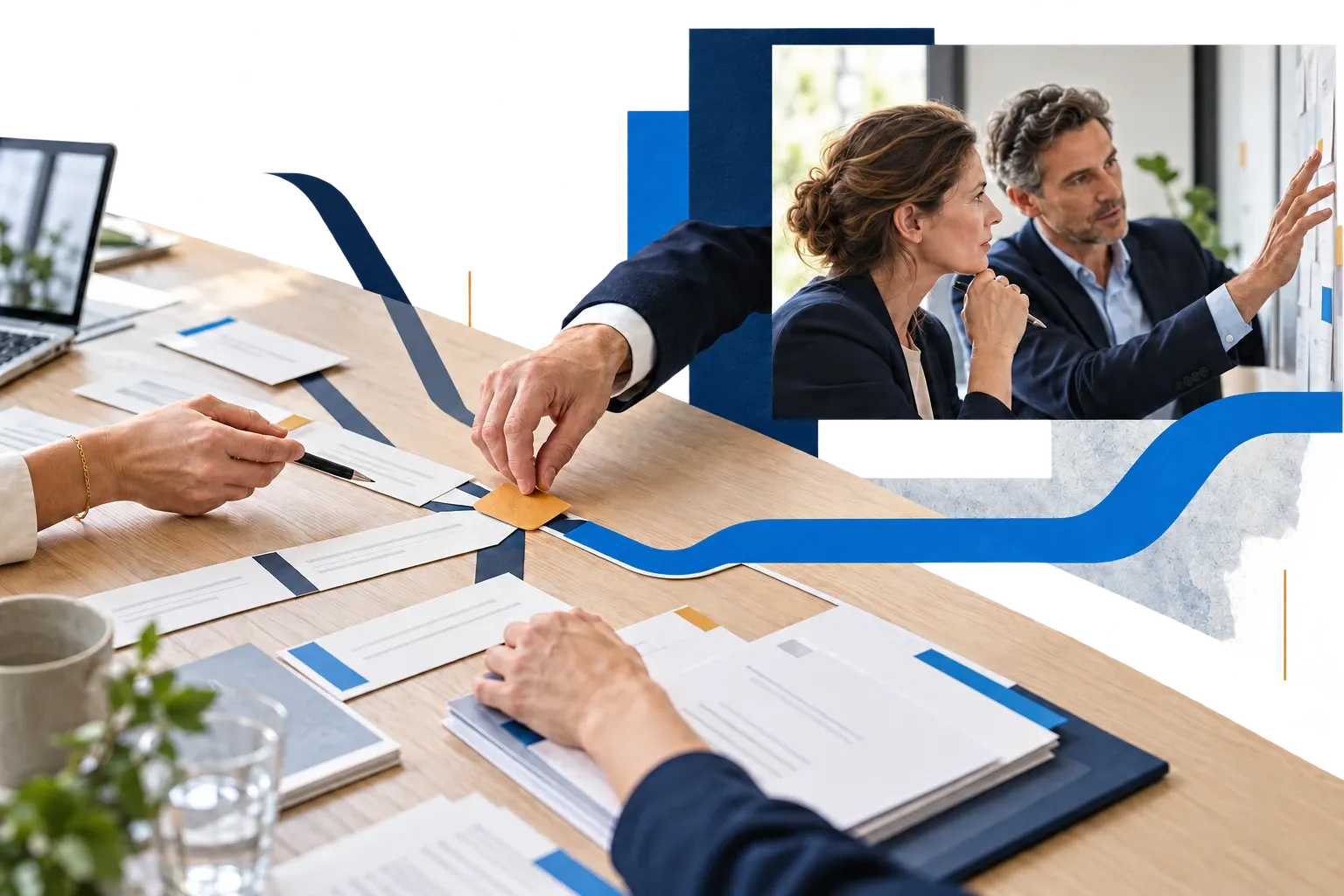 Bildmontage zur gemeinsamen Planung und Übergabe von Arbeitsabläufen mit Prozesskarten