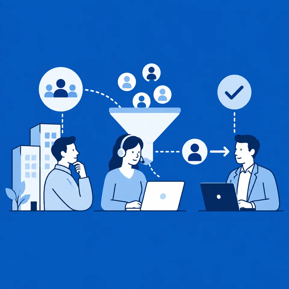 Illustration einer Leadqualifizierung mit Filterung und Übergabe an den Vertrieb