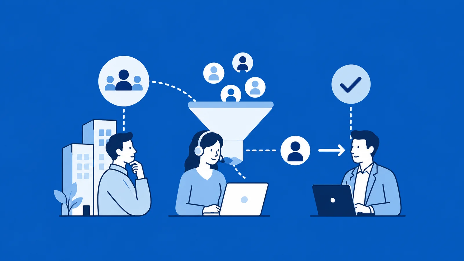 Illustration einer Leadqualifizierung mit Filterung und Übergabe an den Vertrieb