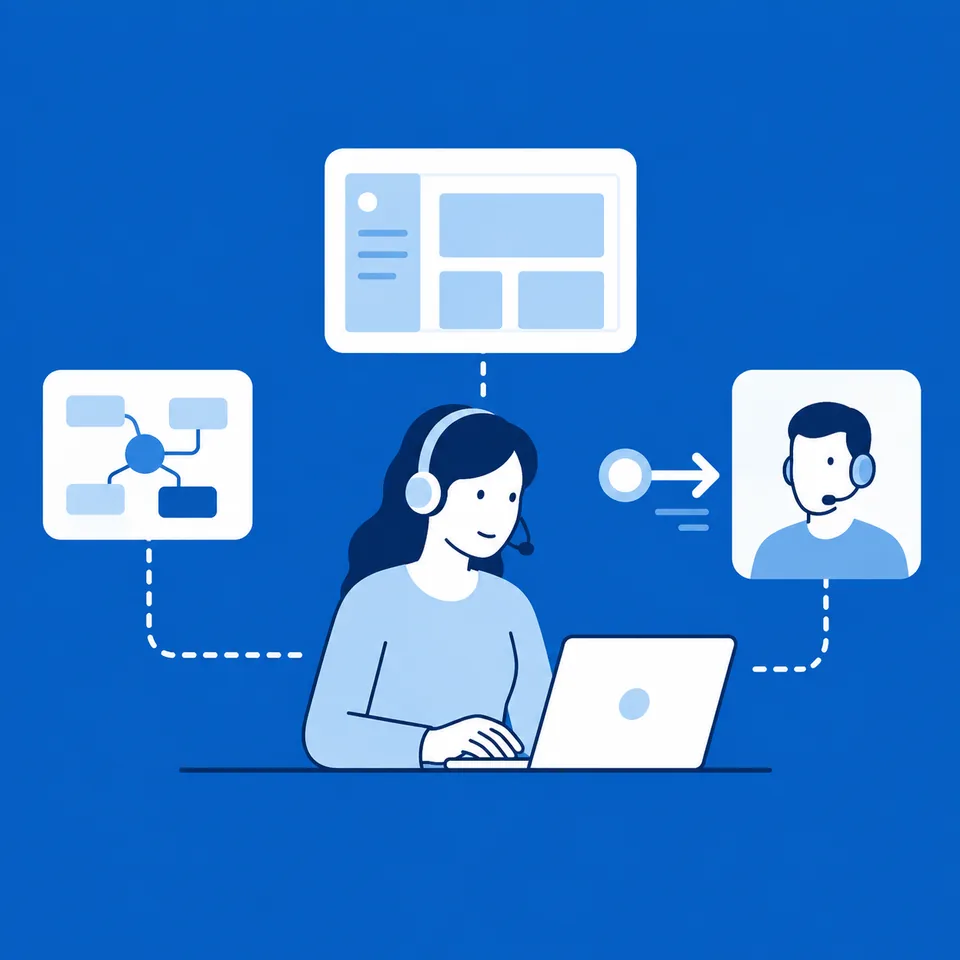Support-Team mit Wissensdatenbank und verbundenen Produktsystemen